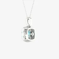 Womens Diamond Accent Genuine Blue Aquamarine 10K Gold Cushion Pendant Necklace