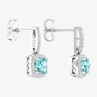 Genuine Blue Aquamarine & 1/ CT. T.W. Natural White Diamond 10K White Gold Cushion Drop Earrings