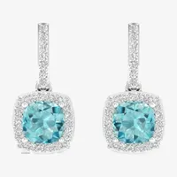 Genuine Blue Aquamarine & 1/ CT. T.W. Natural White Diamond 10K White Gold Cushion Drop Earrings