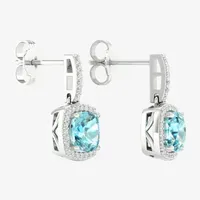 Genuine Blue Aquamarine & 1/ CT. T.W. Mined White Diamond 10K White Gold Cushion Drop Earrings