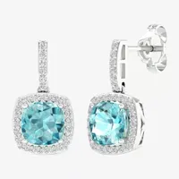 Genuine Blue Aquamarine & 1/ CT. T.W. Natural White Diamond 10K White Gold Cushion Drop Earrings