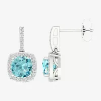 Genuine Blue Aquamarine & 1/ CT. T.W. Mined White Diamond 10K White Gold Cushion Drop Earrings