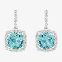 Genuine Blue Aquamarine & 1/5 CT. T.W. Mined White Diamond 10K White Gold Cushion Drop Earrings