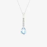 Womens Genuine Blue Aquamarine Sterling Silver Pear Pendant Necklace