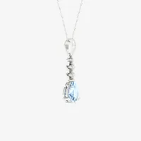 Womens Genuine Blue Aquamarine Sterling Silver Pear Pendant Necklace