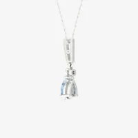 Womens Diamond Accent Genuine Blue Aquamarine 10K White Gold Pear Pendant Necklace