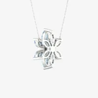 Womens Diamond Accent Genuine Blue Aquamarine Sterling Silver Flower Pendant Necklace