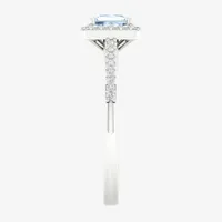 Womens 1/5 CT. Genuine Blue Aquamarine 10K White Gold Halo Cocktail Ring