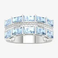 3MM Genuine Blue Aquamarine Sterling Silver Band