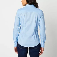Liz Claiborne Plus Wrinkle Free Womens Long Sleeve Regular Fit Button-Down Shirt