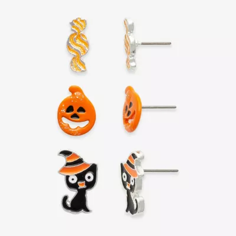 Mixit Halloween Black Cat Pumpkin & Candy Stud Earring Set