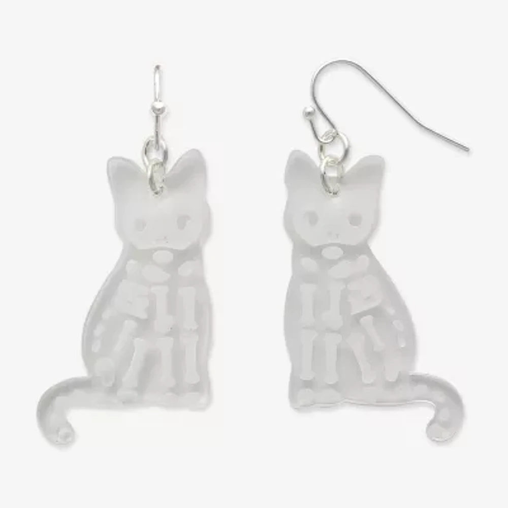 Mixit Halloween Cat Skeleton Clear Drop Earrings