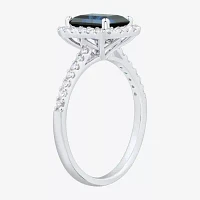 Womens Gemstone & 1/3 CT. T.W. Lab Grown Diamond 10K White Gold Halo Side Stone Cocktail Ring