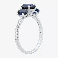 Womens Gemstone & 1/5 CT. T.W. Lab Grown Diamond 10K White Gold 3-Stone Side Stone Cocktail Ring