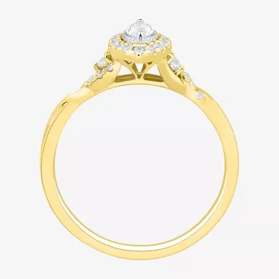 H-I / Si1-Si2) Womens 1/ CT. T.W. Lab Grown White Diamond 10K Gold Marquise Side Stone Halo Engagement Ring