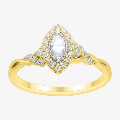 (H-I / Si1-Si2) Womens 1/3 CT. T.W. Lab Grown White Diamond 10K Gold Marquise Side Stone Halo Engagement Ring