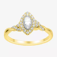 H-I / Si1-Si2) Womens 1/ CT. T.W. Lab Grown White Diamond 10K Gold Marquise Side Stone Halo Engagement Ring