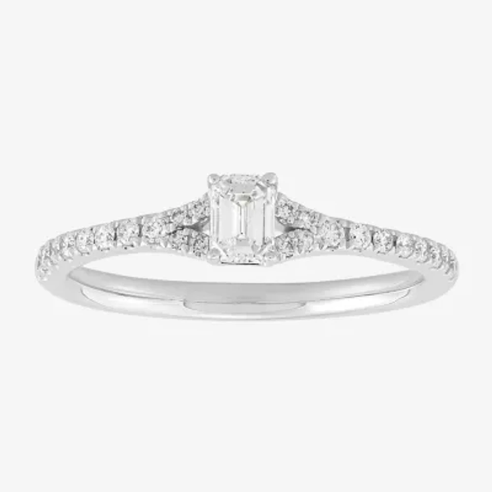 (H-I / Si1-Si2) Womens 1/2 CT. T.W. Lab Grown White Diamond 10K Gold Side Stone Engagement Ring