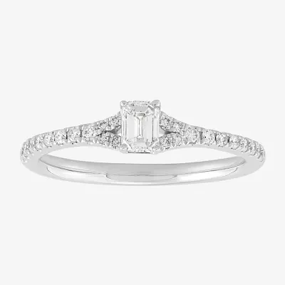 (H-I / Si1-Si2) Womens 1/2 CT. T.W. Lab Grown White Diamond 10K Gold Side Stone Engagement Ring