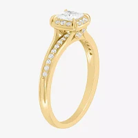 (H-I / Si1-Si2) Womens 3/4 CT. T.W. Lab Grown White Diamond 10K Gold Side Stone Halo Engagement Ring