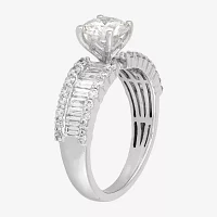 (H-I / Si1-Si2) Womens 2 CT. T.W. Lab Grown White Diamond 10K Gold Round Side Stone Engagement Ring