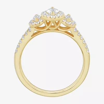 Love Lives Forever (H-I / Si1-Si2) Womens 1 CT. T.W. Lab Grown White Diamond 10K Gold Marquise Side Stone 3-Stone Engagement Ring