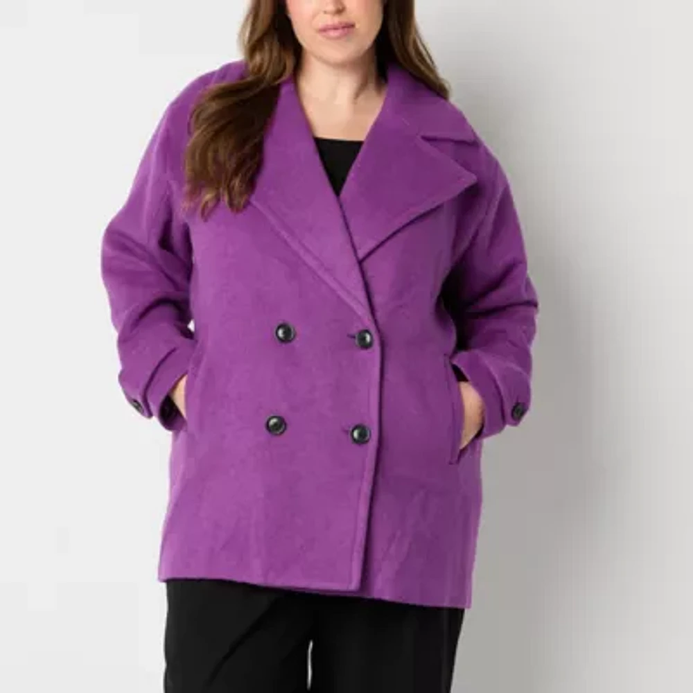 Liz Claiborne Twill Midweight Womens Plus Peacoat