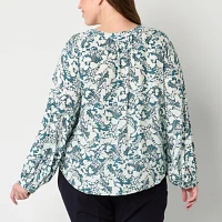 Liz Claiborne Plus Womens V Neck Long Sleeve Blouse