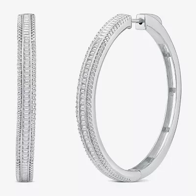 7/8 CT. T.W. Natural White Diamond 14K White Gold 38.8mm Hoop Earrings