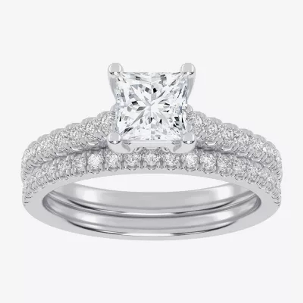 (H-I / Si2-I1) Womens 1 1/2 CT. T.W. Lab Grown White Diamond 10K Gold Side Stone Bridal Set