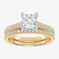 (H-I / Si2-I1) Womens 1 1/2 CT. T.W. Lab Grown White Diamond 10K Gold Side Stone Bridal Set