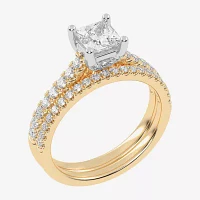 (H-I / Si2-I1) Womens 1 1/2 CT. T.W. Lab Grown White Diamond 10K Gold Side Stone Bridal Set