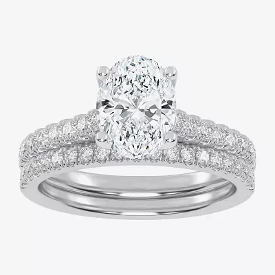 H-I / Si2-I1) Womens 1 1/2 CT. T.W. Lab Grown White Diamond 10K Gold Oval Side Stone Bridal Set