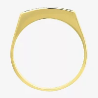 Mens Black Cubic Zirconia 10K Gold Round Signet Ring