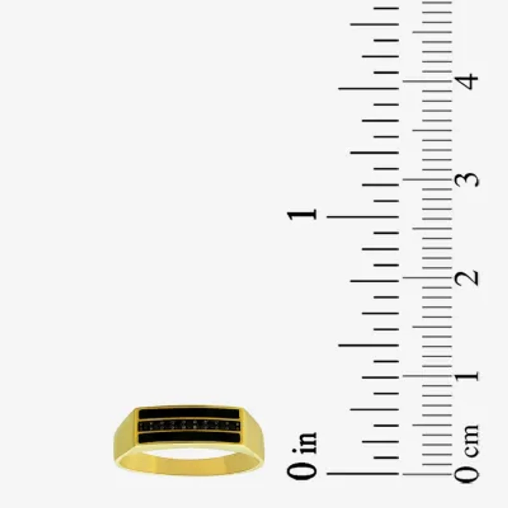 Mens Black Cubic Zirconia 10K Gold Round Signet Ring