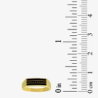 Mens Black Cubic Zirconia 10K Gold Round Signet Ring