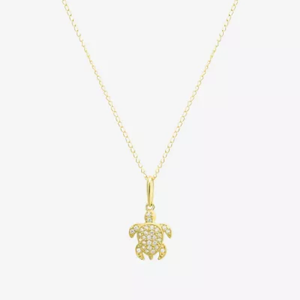 Girls White Cubic Zirconia 14K Gold Pendant Necklace