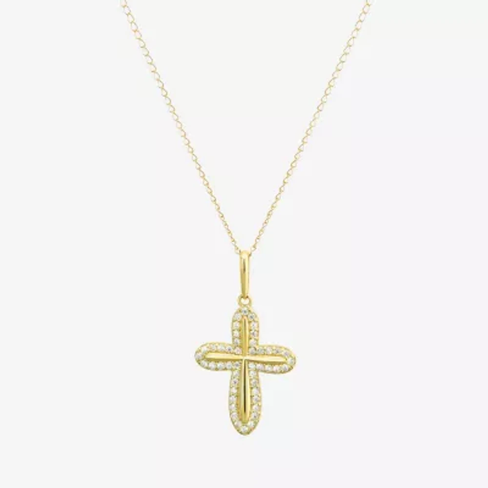 Girls White Cubic Zirconia 14K Gold Cross Pendant Necklace