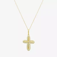 Girls White Cubic Zirconia 14K Gold Cross Pendant Necklace