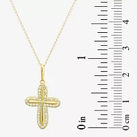 Girls White Cubic Zirconia 14K Gold Cross Pendant Necklace