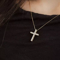 (G/Si2) Womens 1/2 CT. T.W. Lab Grown White Diamond 10K Gold Cross 18 Inch Pendant Necklace