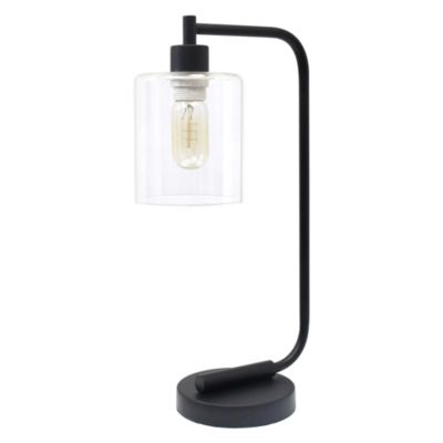Simple Designs Industrial Iron Lantern Desk Lamp with Glass Shade