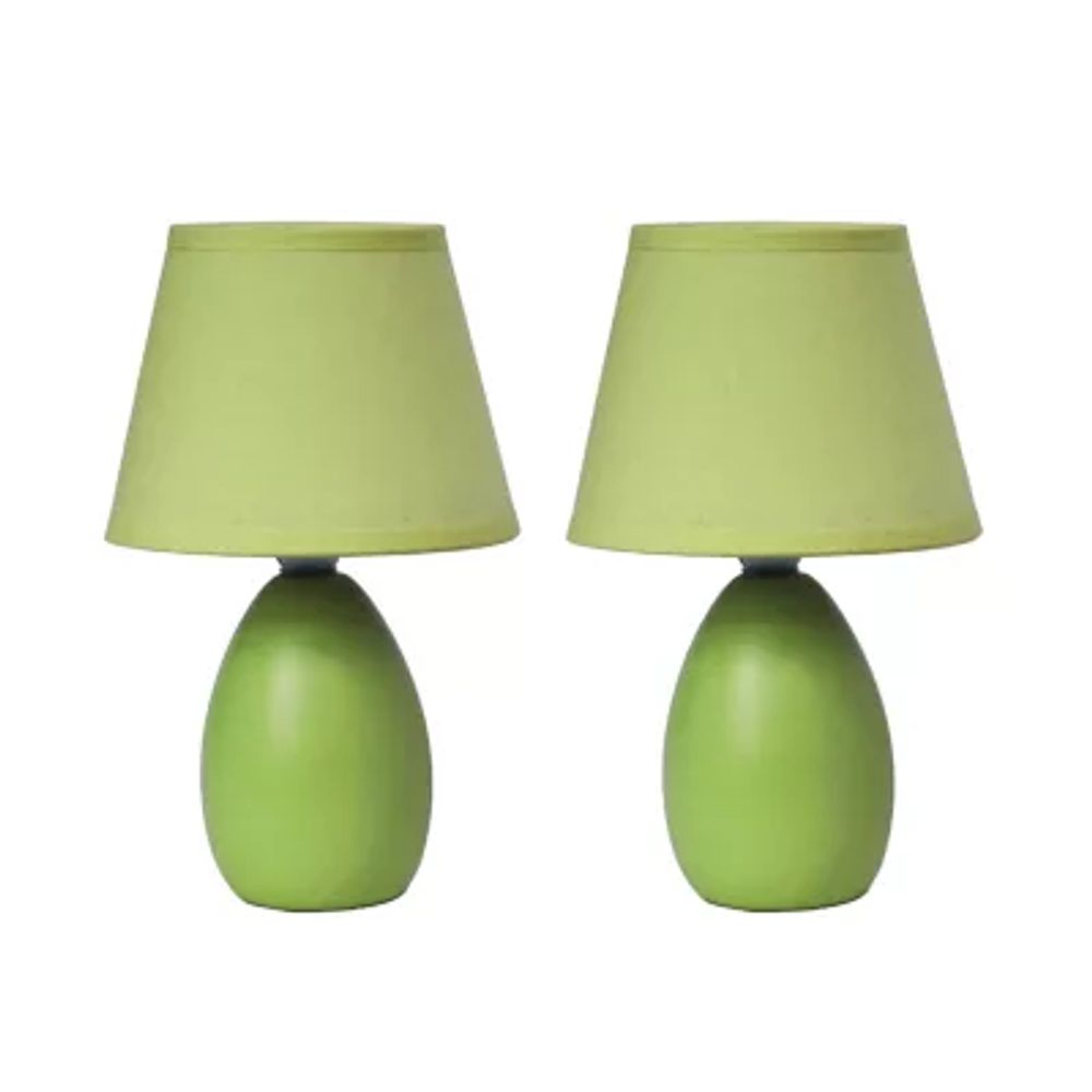 Simple Designs Mini Egg Oval Ceramic Table Lamp 2Pk Set