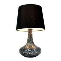 Simple Designs Mosaic Tiled Glass Genie Table Lamp with Fabric Shade