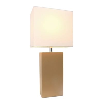 Elegant Designs Modern Leather Table Lamp with White Fabric Shade