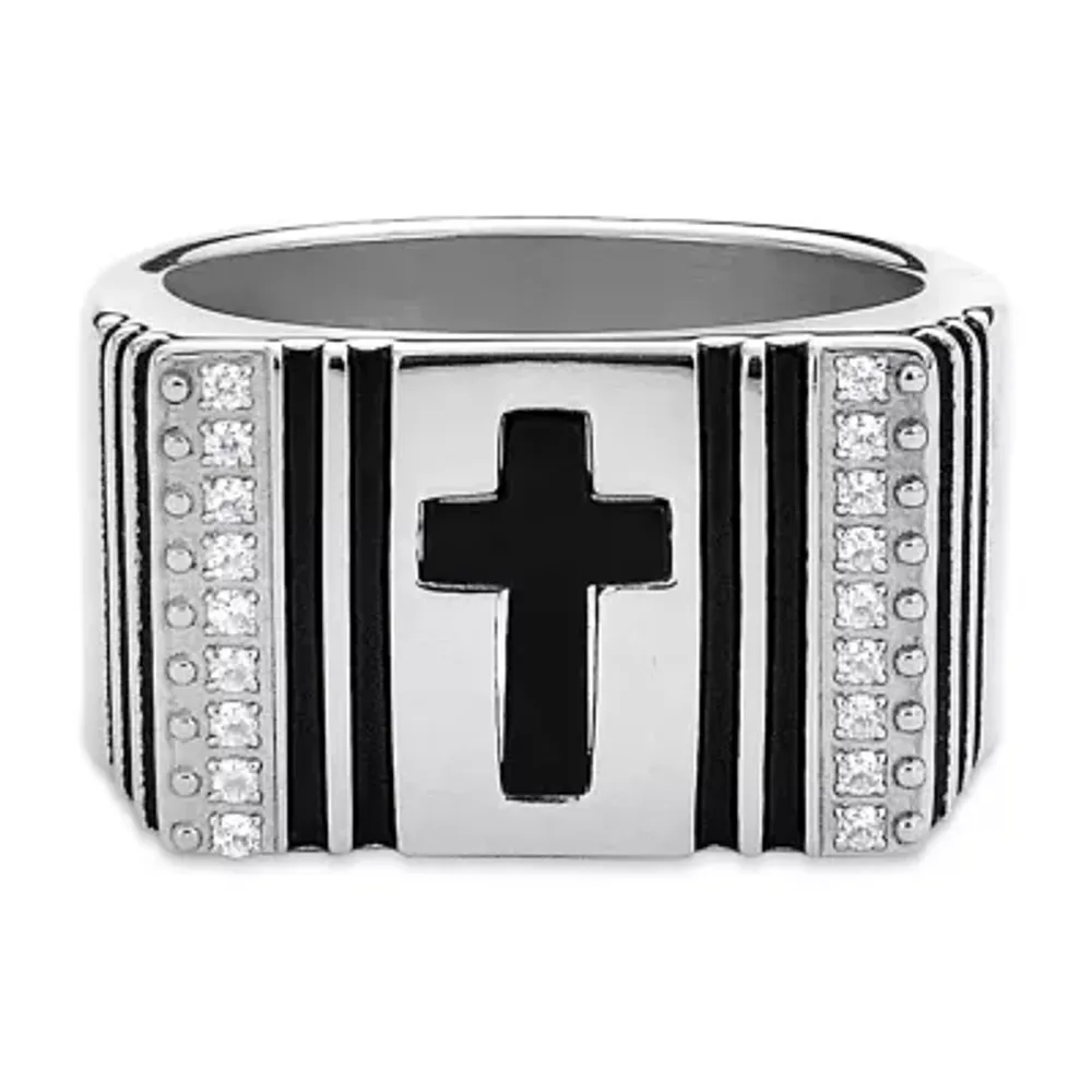 Mens 1/2 CT. T.W. White Cubic Zirconia Cross Signet Ring