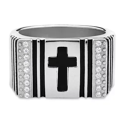 Mens 1/2 CT. T.W. White Cubic Zirconia Cross Signet Ring