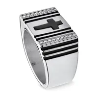 Mens 1/2 CT. T.W. White Cubic Zirconia Cross Signet Ring