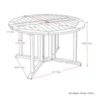 Miramar 47" Solid Wood Folding Drop Leaf Outdoor Patio Dining Table