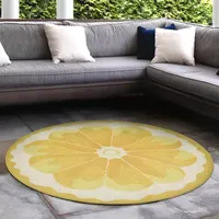 Liora Manne Frontporch Lemon Slice Hand Tufted Washable Indoor Outdoor Round Accent Rug